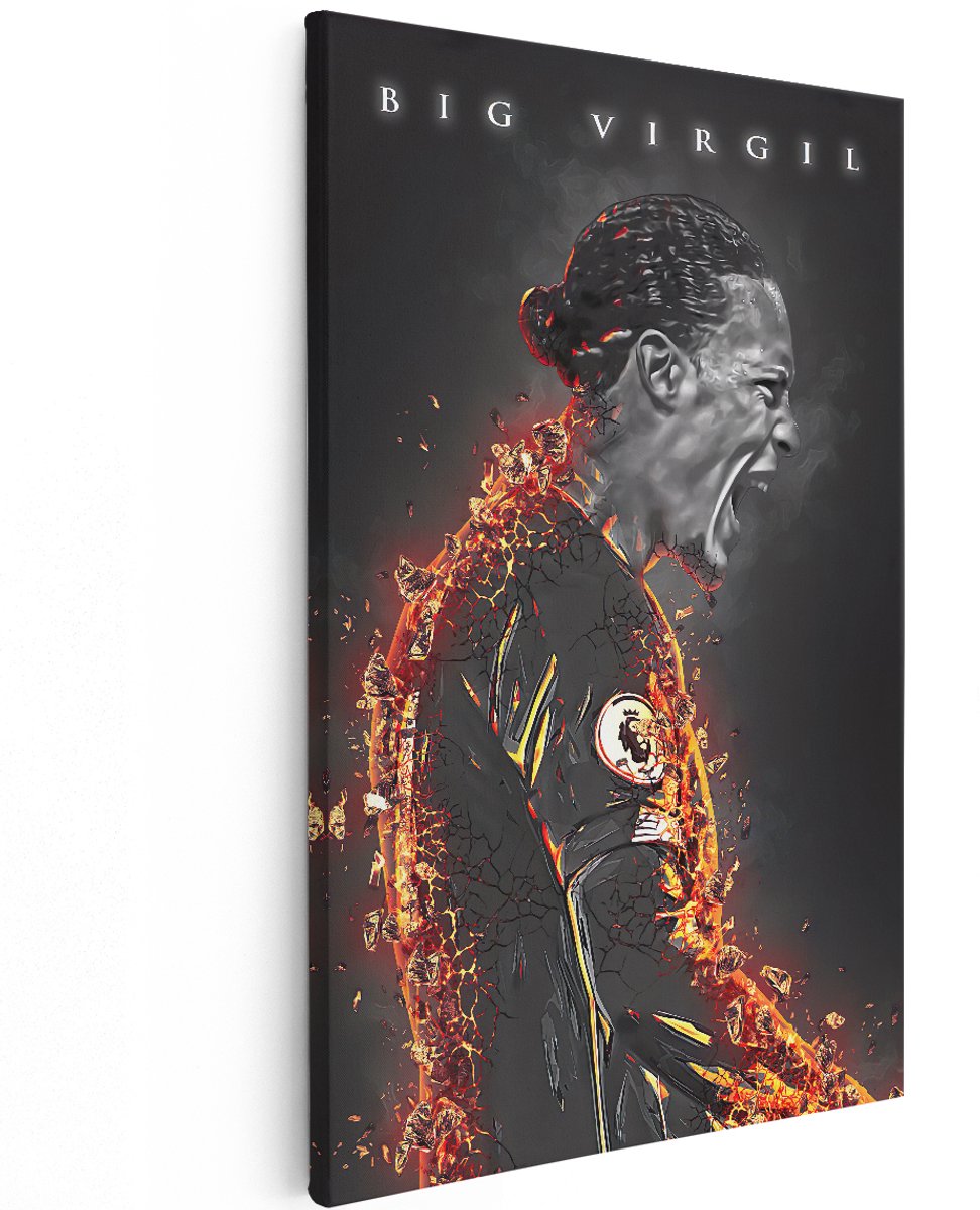 Artaza Canvas Schilderij Big Virgil van Dijk in Vuur en Vlam - 120x180 cm - Groot - Muurdecoratie - Canvas Print