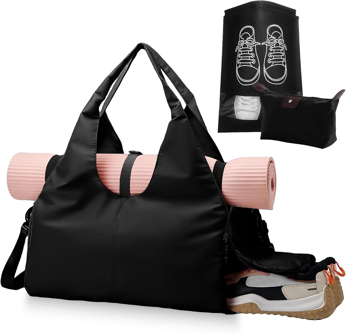 Grote Yogatas - Zwart - 30 Liter - Waterdichte Sporttas met Schoenenvak en Make-uporganizer - Voor Dames