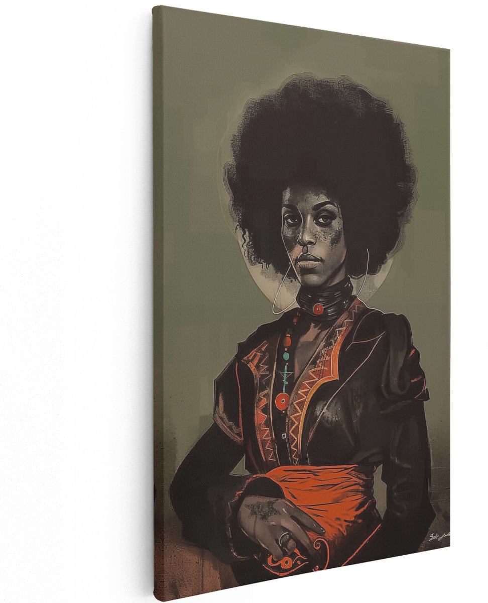 Artaza Canvas Schilderij Zwarte Vrouw met een Afro - 120x180 cm - Groot - Wanddecoratie Woonkamer - Schilderijen - Muurdecoratie