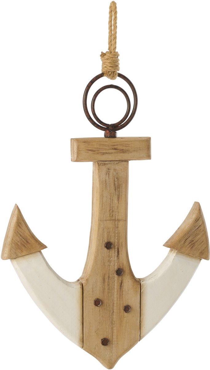 J-Line decoratie Anker - hout - naturel/wit - large