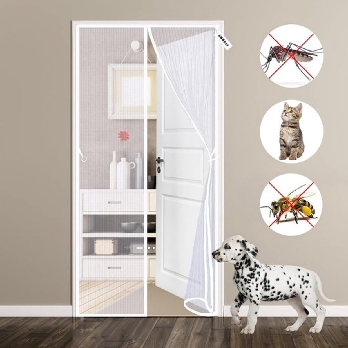 Magnetische Hordeur Wit 195x250 cm voor Openslaande Deuren en Schuifpuien - Insectenwerend