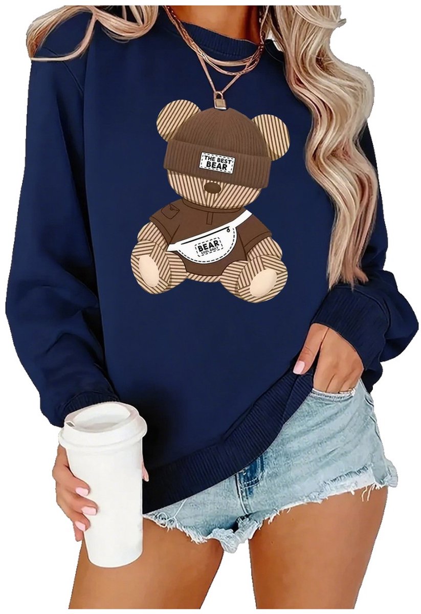 Currero Sweater Dames Sweaters Sweatshirt Hoodie Warme Trui Pullover Jumper Crewneck Vest Donkerblauw Donkeerblauw