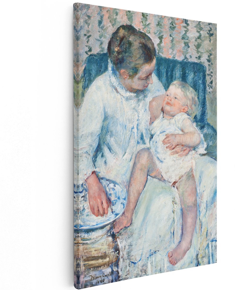Artaza Canvas Schilderij Moeder Met Kind - 120x180 cm - Groot - Wanddecoratie Mary Cassatt - Muurdecoratie Klassiek Schilderij - Vintage Babykamer