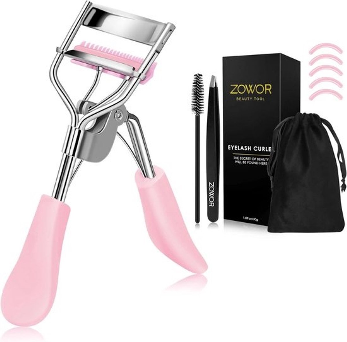 Wimperkruller met Kam voor Elke Oogvorm - Professionele Curler voor Lange, Volle Wenkbrauwen - Make-up Tool (Roze)