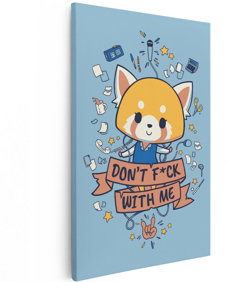 Artaza Canvas Schilderij Aggretsuko - 120x180 cm - Groot - Wanddecoratie Anime - Muurdecoratie Rode Panda - Decoratie Tekst Schilderij