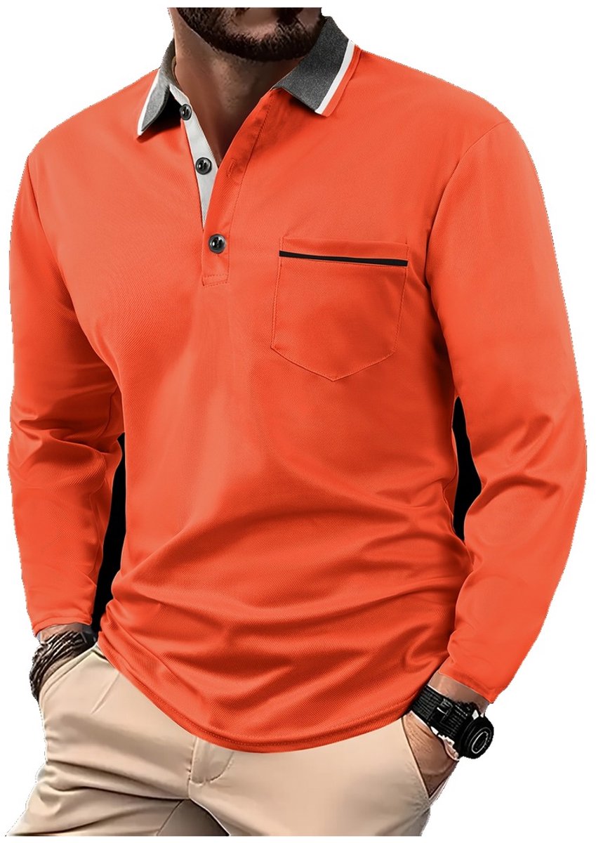 Currero Longsleeve Heren Oversized Lange Mouwen Shirt Roundneck Mannen Kleding T-Shirt Oranjerood
