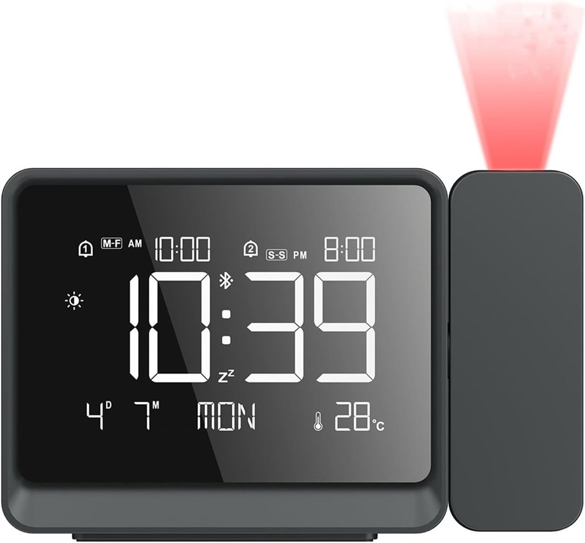 Digitale Projectie Alarmklok met Bluetooth, USB Oplaadpoort, Temperatuur- en Vochtigheidsweergave, Snoozefunctie en Nachtlampje voor Slaapkamers en Woonkamers