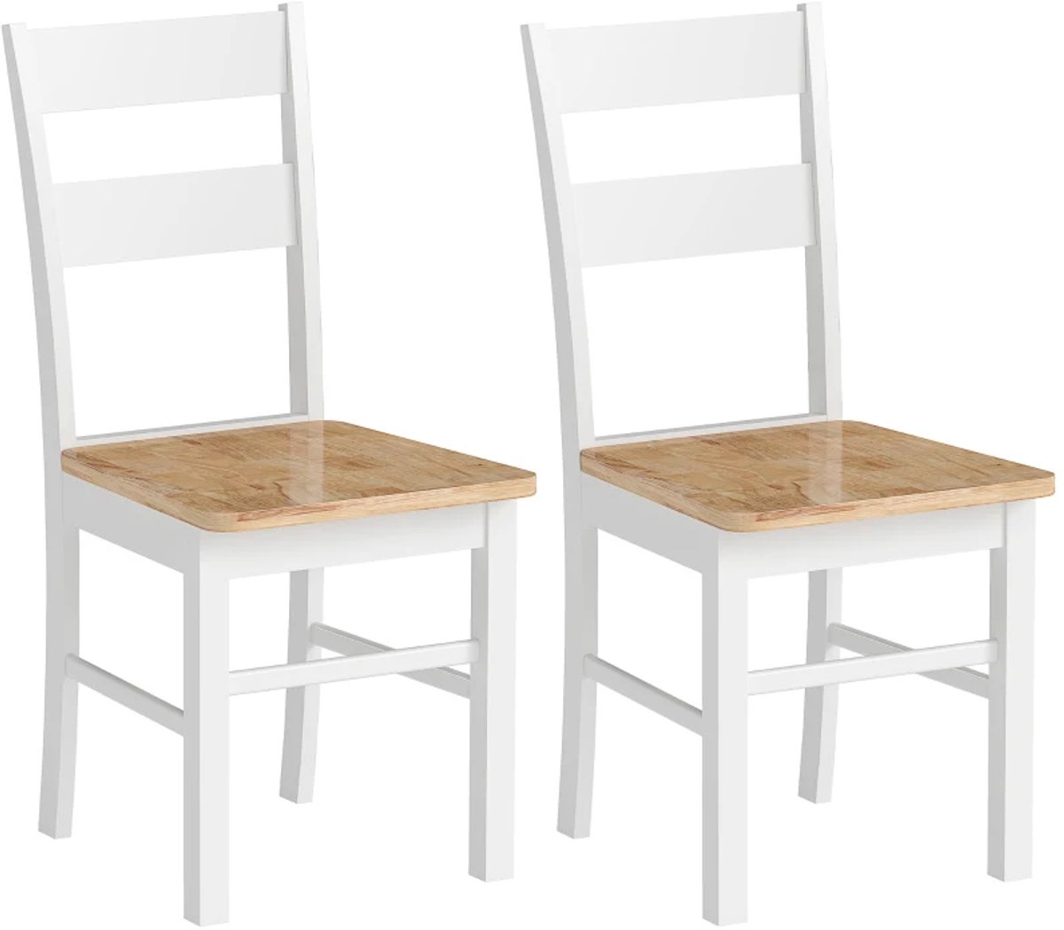Eetkamerstoel - Set Van 2 - Keukenstoelen - Rubberhout - Gebogen Rugleuning - Wit
