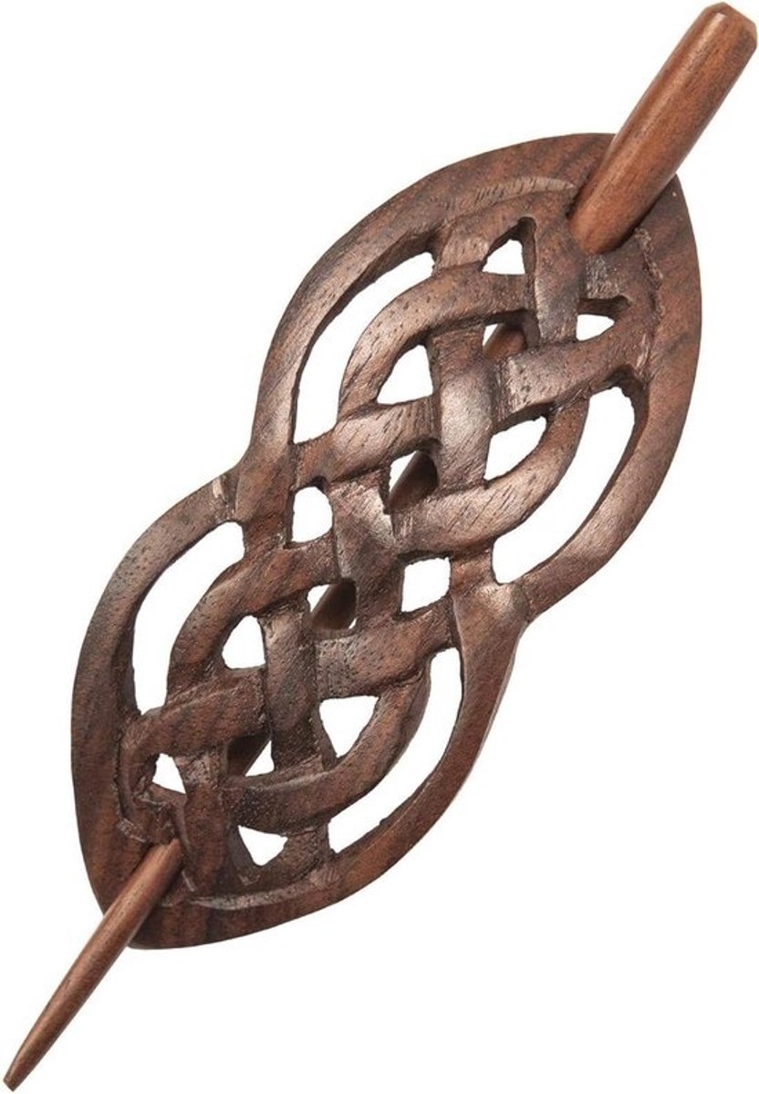 Houten Haarspeld - Keltische Knoop - Haar Stijlen - Natuurlijk Hout - 11 cm Breed - Bruin