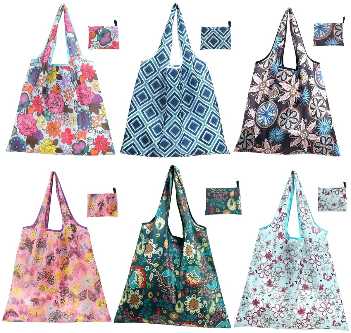 6 Stuks Shopping Folding Bag, Herbruikbare Shopping Tas, Gemakkelijk te Reinigen, Elegante Vintage Stijl, Geschikt - ShopVlot