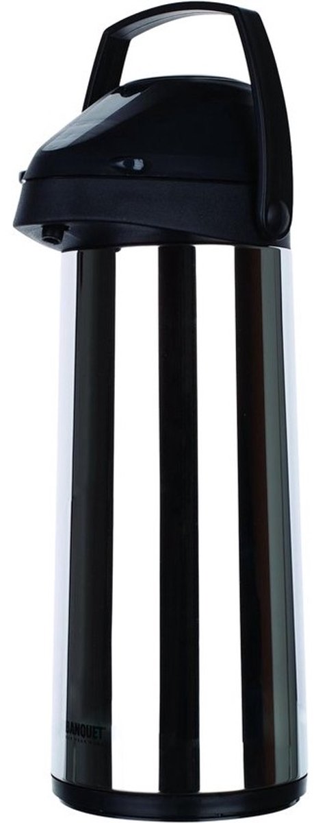 Thermoskan met Pomp - Warme Dranken Container - Langdurig Warm Houden - RVS Buitenkant - 1.9 Liter Inhoud - Zilver Zwart