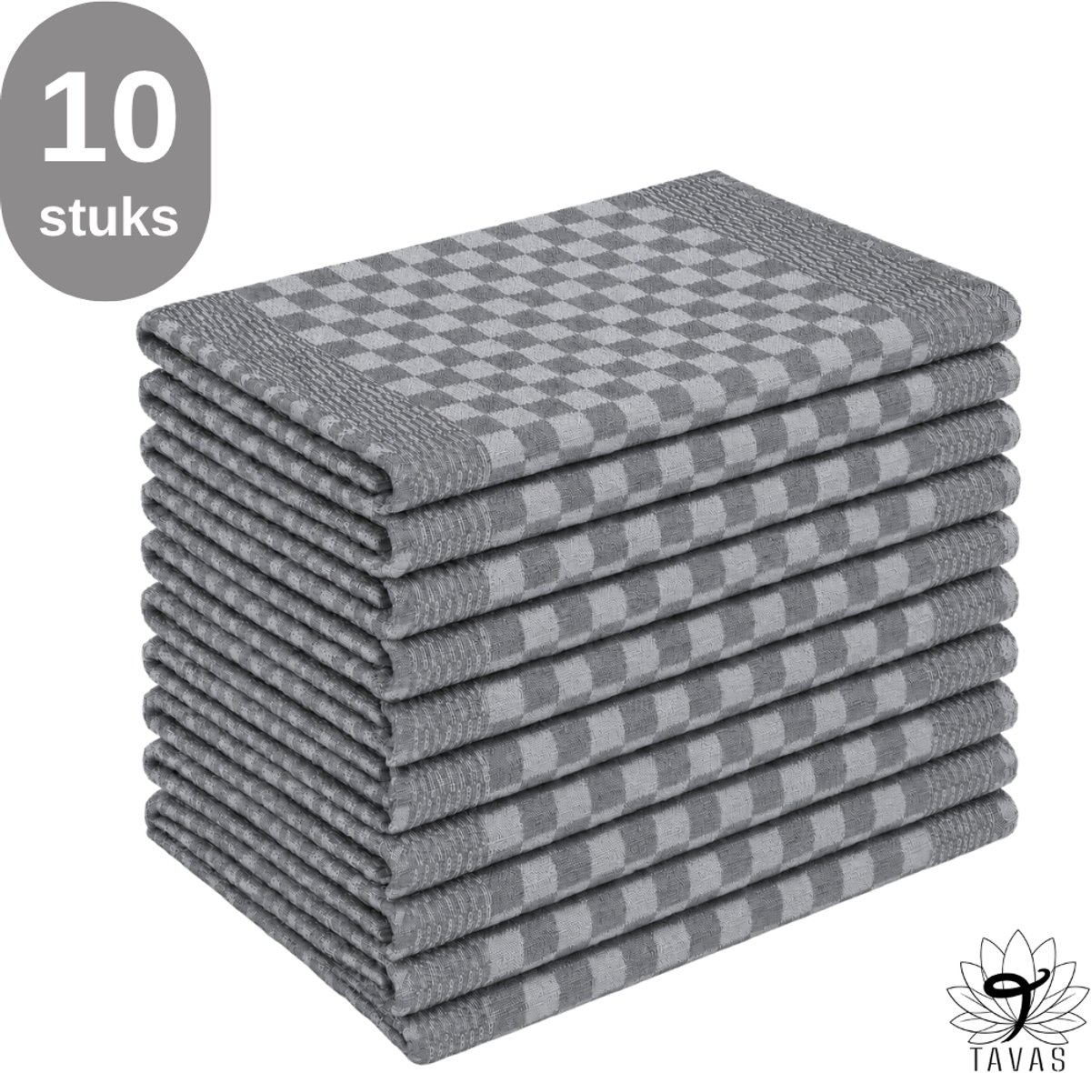 Tavas Theedoekenset - Glazendoeken - 50x70 cm - Antraciet - Set van 10 - 100% katoen - Horeca Theedoeken