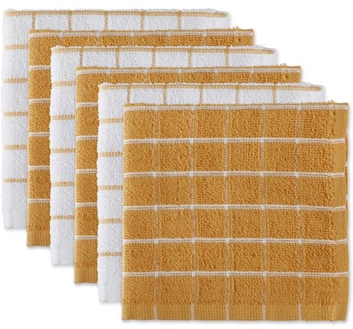 Set van 12x12 Katoenen Vaatdoeken - Honey Gold Ruitpatroon