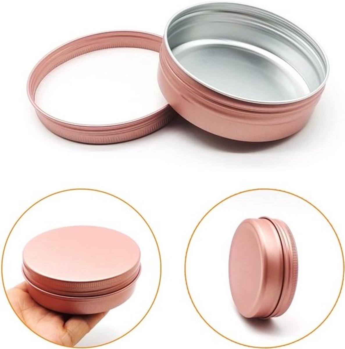 Cosmetica Potjes - Aluminium Containers - Reis Samples - Lekvrije Schroefdeksels - 60ml 6.8cm Diameter - Mat Roze