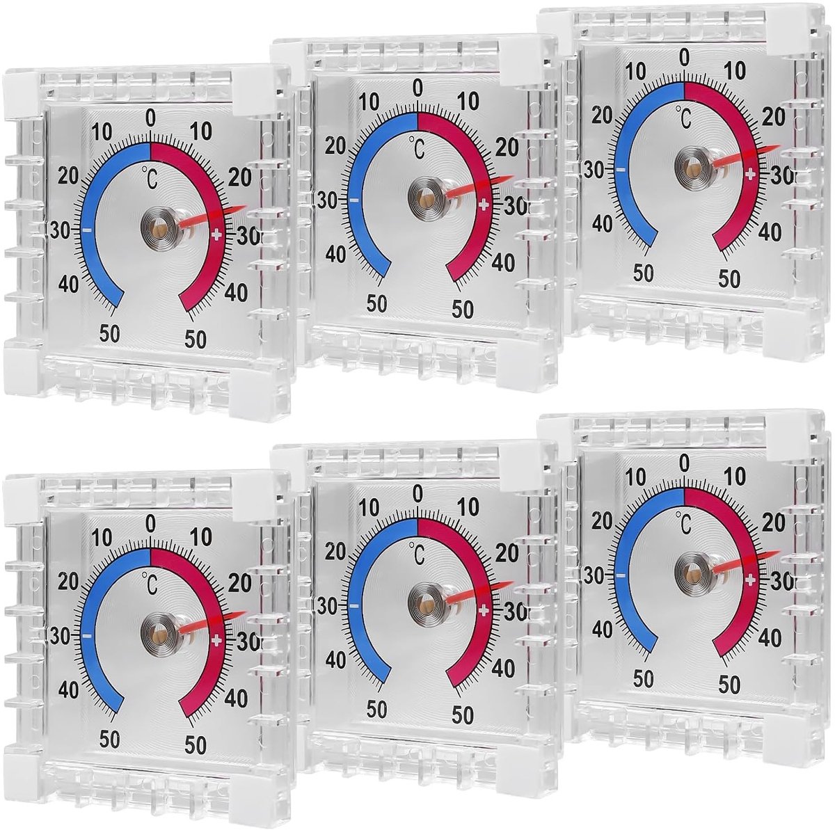 Vensterthermometer - Wit - 7,6 x 7,6 cm - Weerbestendige Analoge Thermometer - Voor Buiten