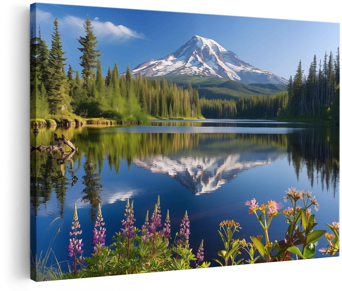 Artaza Canvas Schilderij Berg Weerspiegeld in een Meer - Landschap - 180x120 cm - Groot - Wanddecoratie Woonkamer - Schilderijen - Muurdecoratie