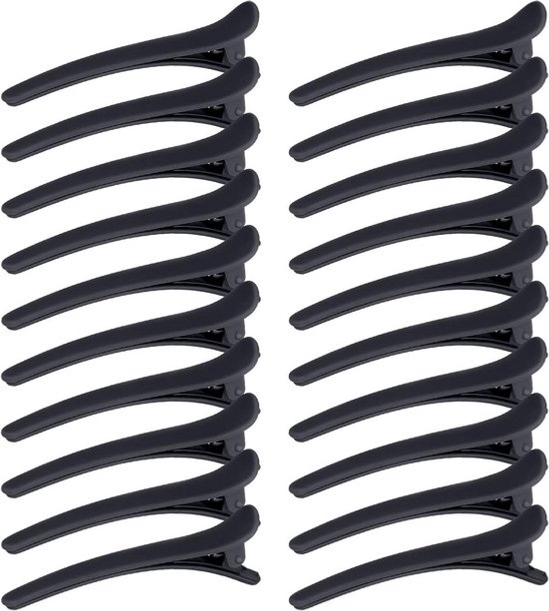 20x Zwarte Kappers Haarclips Alligator - Assortiment Kunststof Verdeelklemmen voor Styling en Knippen