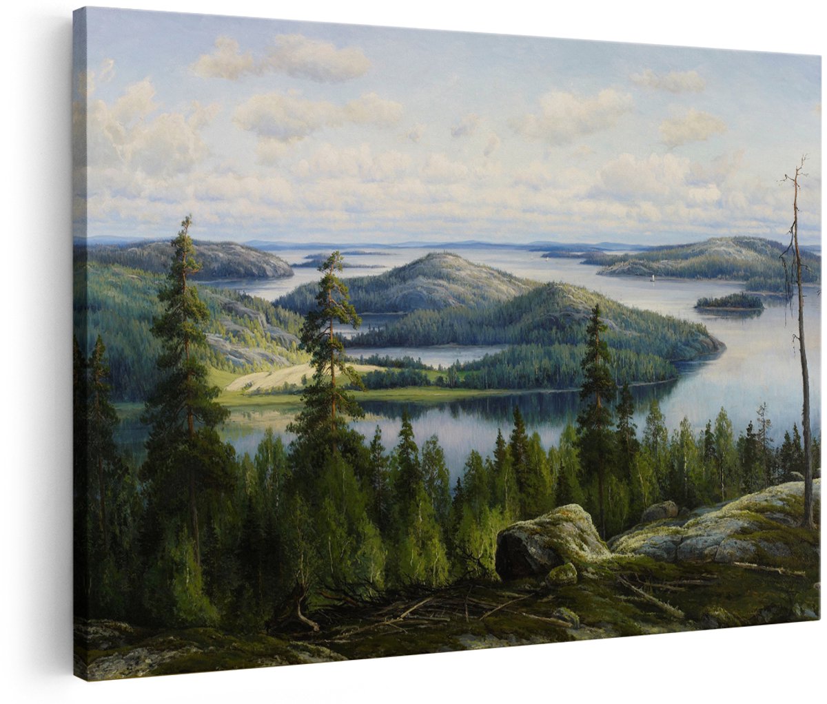 Artaza Canvas Schilderij Landschap - 180x120 cm - Groot - Wanddecoratie Natuur - Muurdecoratie Meer - Schilderijen Op Canvas Bos
