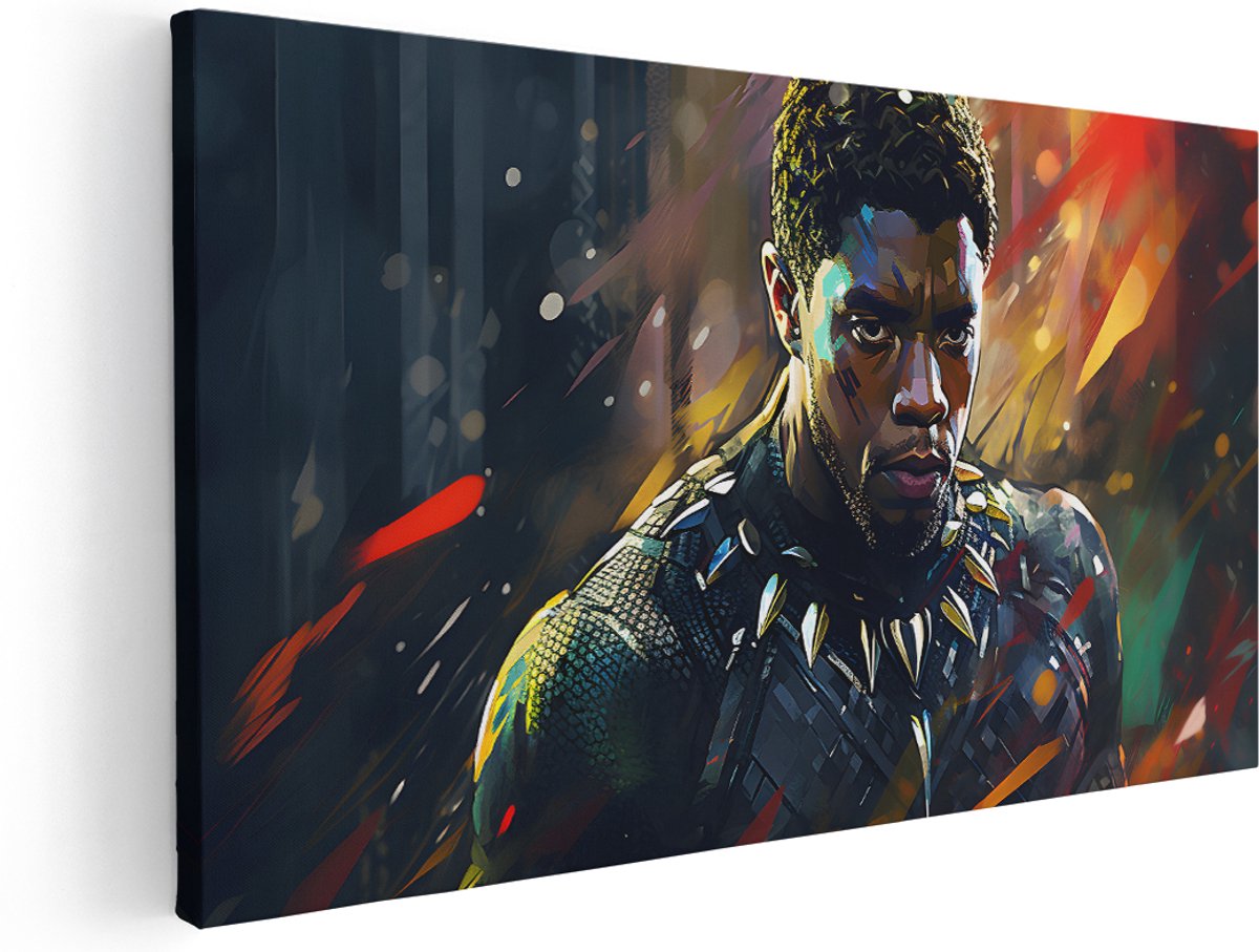 Artaza Canvas Schilderij Marvel Schilderij Black Panther - 180x90 cm - Groot - Wanddecoratie Superheld - Muurdecoratie Abstract - Schilderijen Op Canvas Kleurrijk