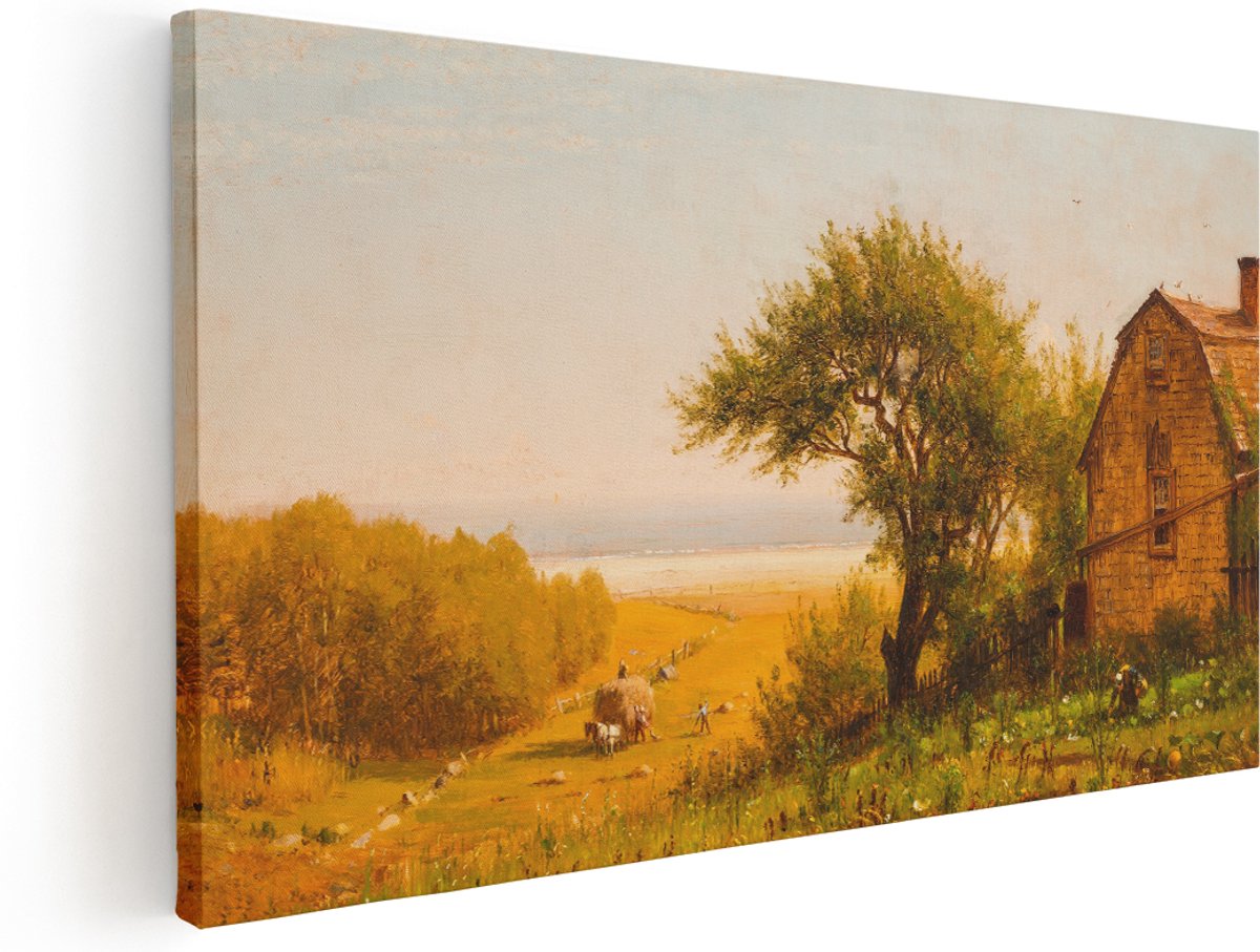 Artaza Canvas Schilderij Boerderij - 180x90 cm - Groot - Wanddecoratie Natuur Landschap - Muurdecoratie Landelijk - Schilderijen Op Canvas Zee