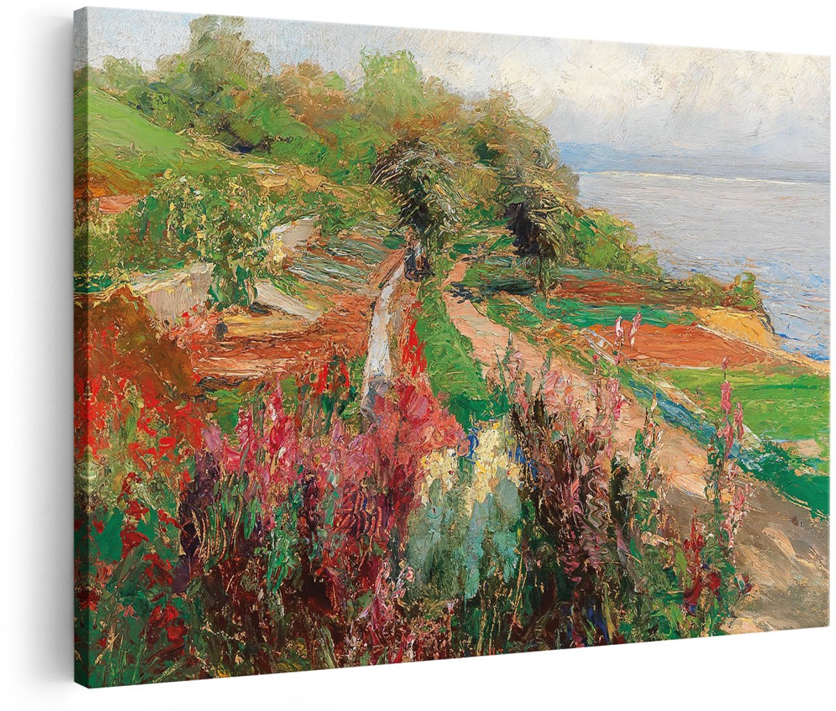Artaza Canvas Schilderij Landschap - 180x120 cm - Groot - Wanddecoratie Bloemen - Muurdecoratie Natuur - Decoratie Impressionisme - Roze