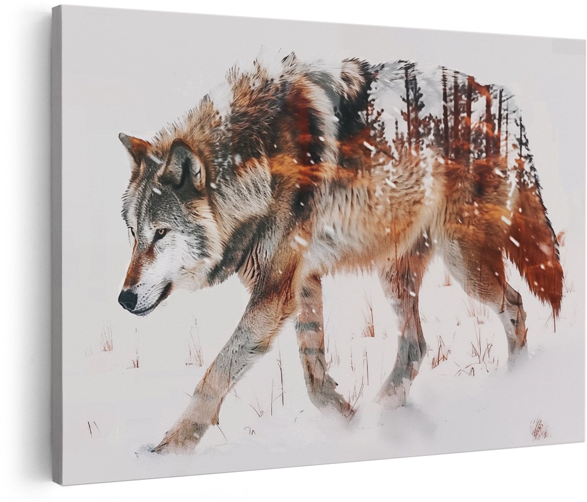 Artaza Canvas Schilderij Wolf in de Sneeuw - Dieren - 180x120 cm - Groot - Wanddecoratie Woonkamer - Schilderijen - Muurdecoratie