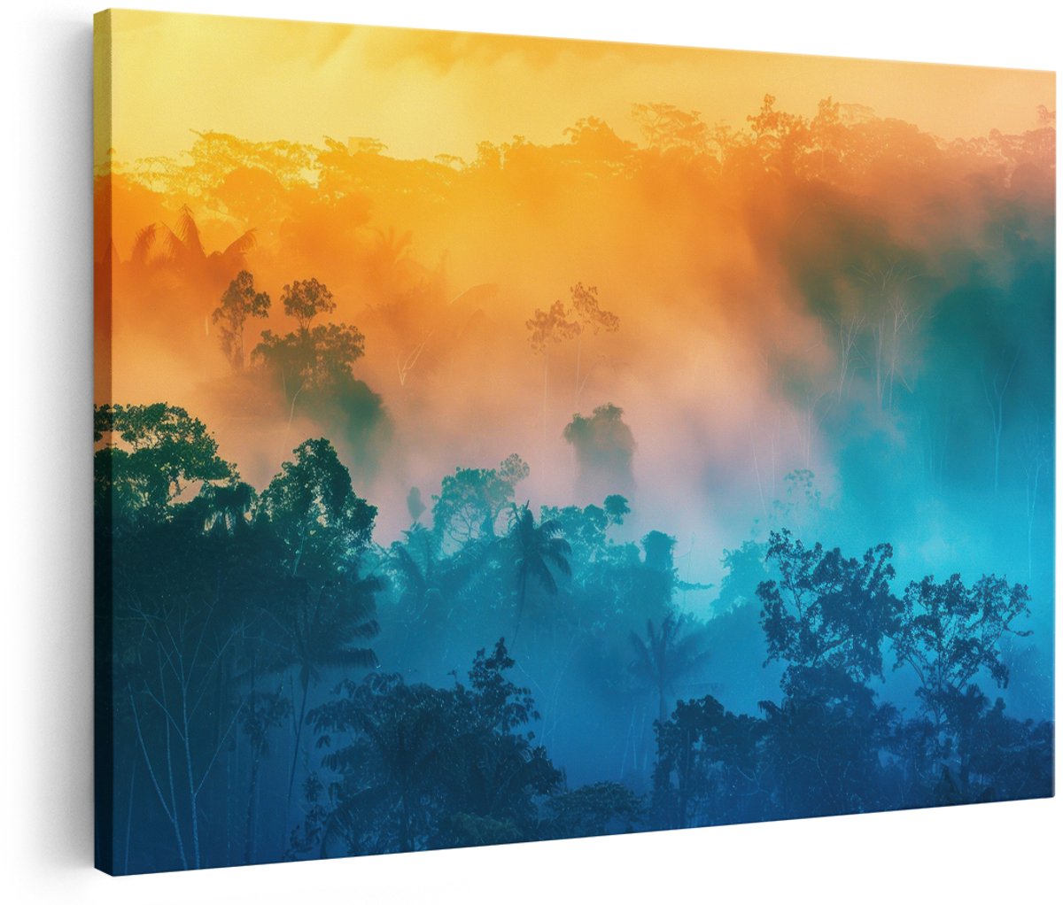 Artaza Canvas Schilderij Regenwoud - 180x120 cm - Groot - Wanddecoratie Natuur - Muurdecoratie Landschap - Decoratie Tropisch Bos - Oranje Blauw