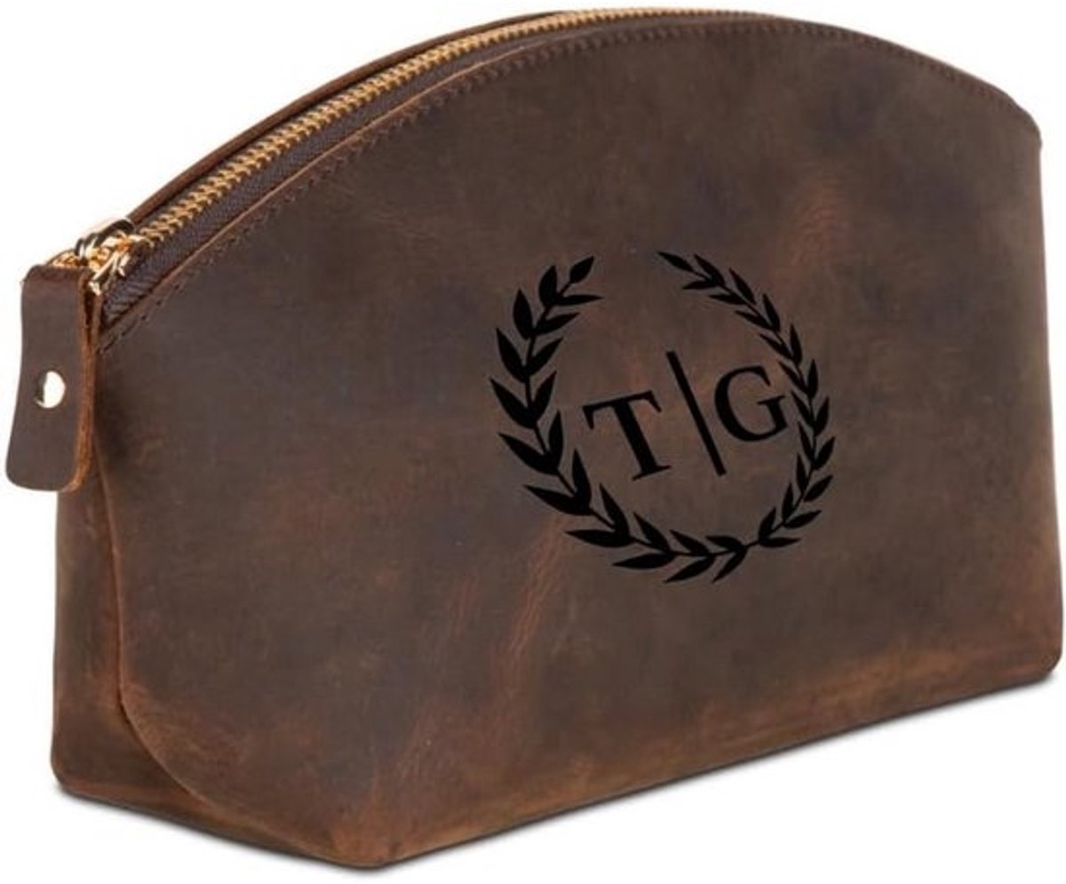 Leren Make-up Tas Dames Personaliseerbaar Luxe Toilettas Reismodel