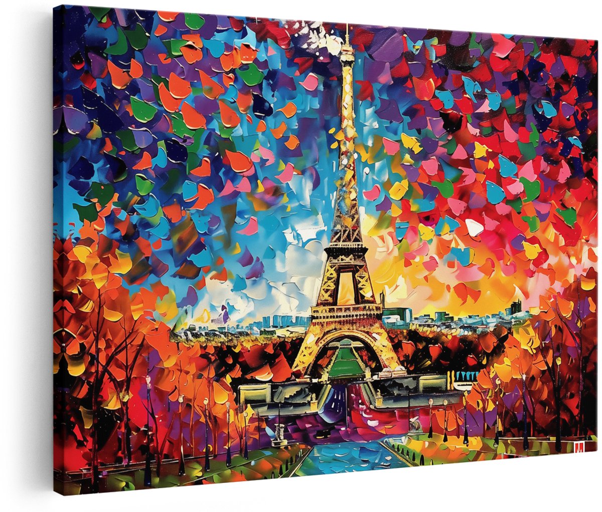 Artaza Canvas Schilderij Eiffeltoren Parijs met Kleurrijke Harten - 180x120 cm - Groot - Wanddecoratie Woonkamer - Schilderijen - Muurdecoratie