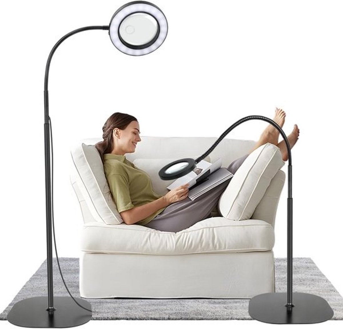 5X 10X vergrootglas met licht en standaard, 36 LED dimbare vloervergrootlamp, 2-in-1 verstelbare zwanenhals verlichte vergrootglas voor lezen, naaien, knutselen, dichtbij werken enz