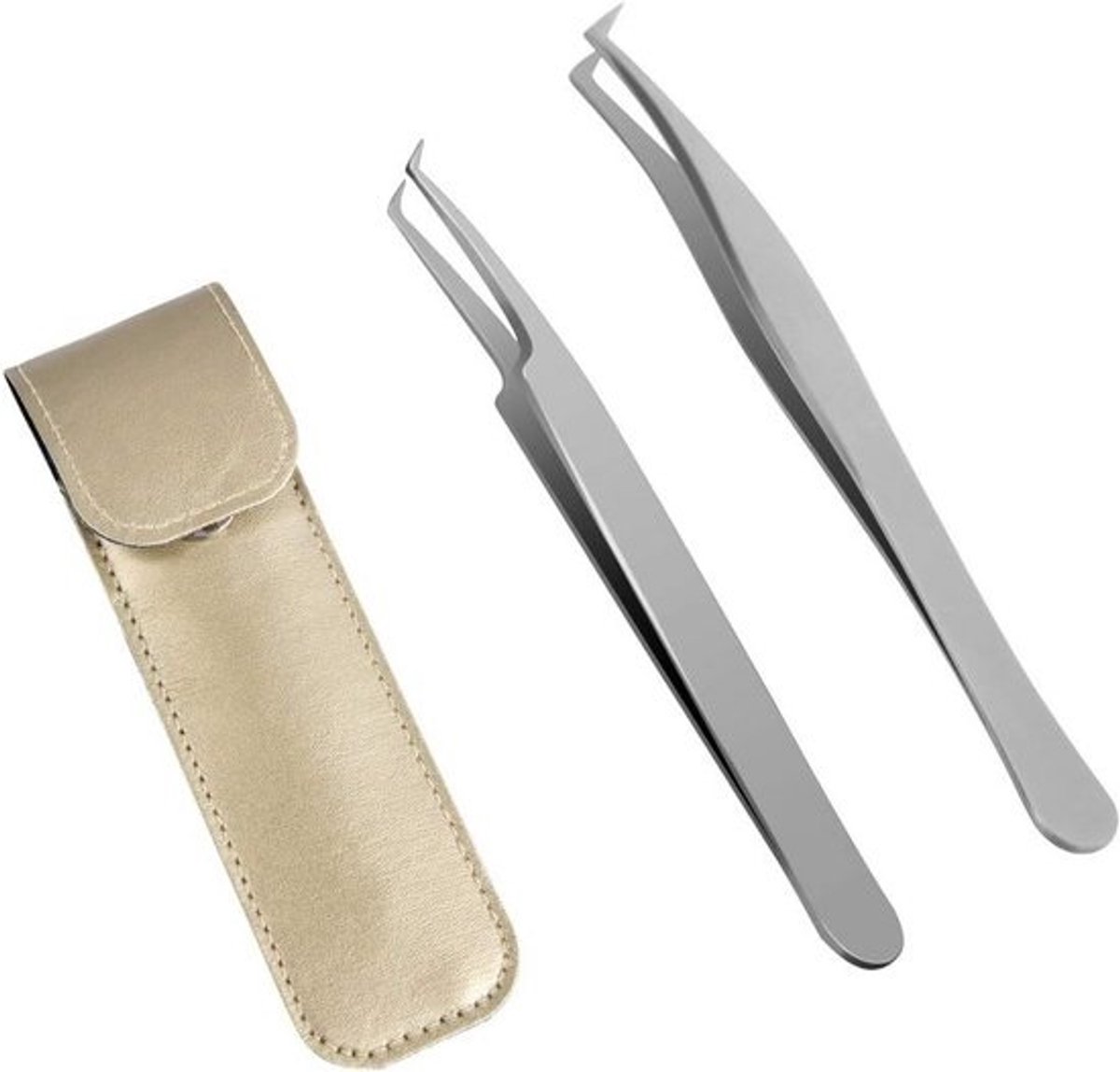 Professionele Roestvrijstalen Pincetten Set voor Wimperverlenging - 2 Stuks met Rechte en Gebogen Uiteinden