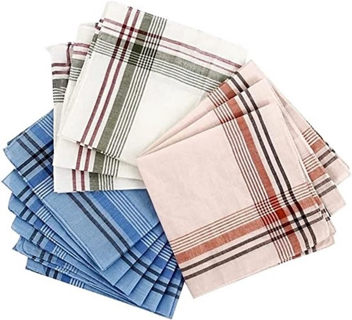 Zakdoeken voor heren 12 stuks – premium katoen zakelijke zakdoek grote zakdoeken wit en geruite designs voor bruiloft en kantoor