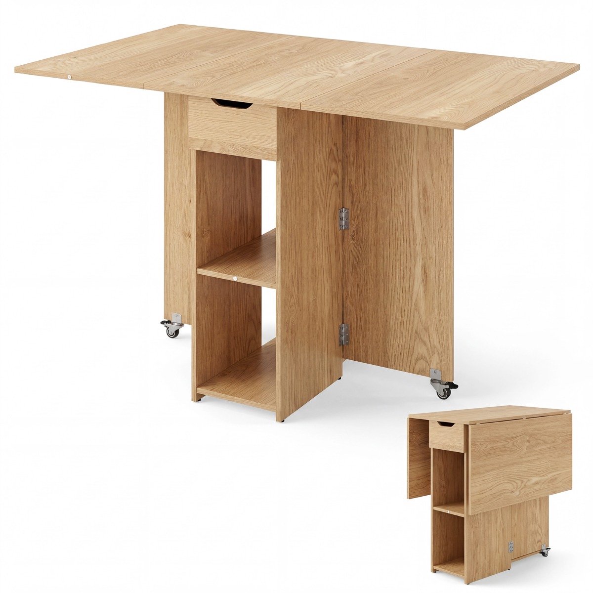 SureDeal® - Eettafel - Opvouwbare Keukentafel Opvouwbare - Vier Personen - Lades - 120x72x75 cm - Naturel
