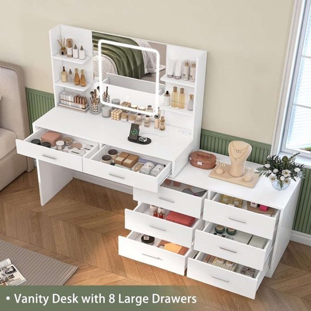 Kaptafel met Spiegel en Verlichting - Make up Tafel - Cosmeticatafel - Beautytrolley