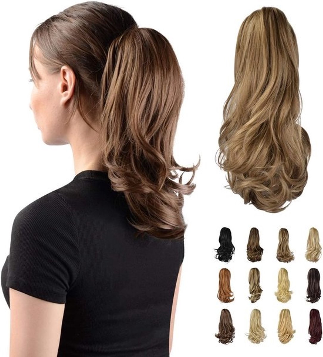 Sofeiyan Paardenstaart Extensions met Klauw Clip, 33 cm Lang Krullend Haarextensies Paardenstaarten Clip in Haarstukken Synthetische Haarstukje Haarverlenging voor Vrouwen, Bruin & Blond