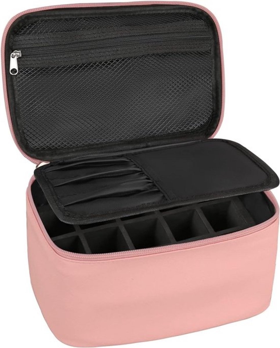 Nagellak en Nail Art Opbergtas met Compartimenten - Roze Reistas