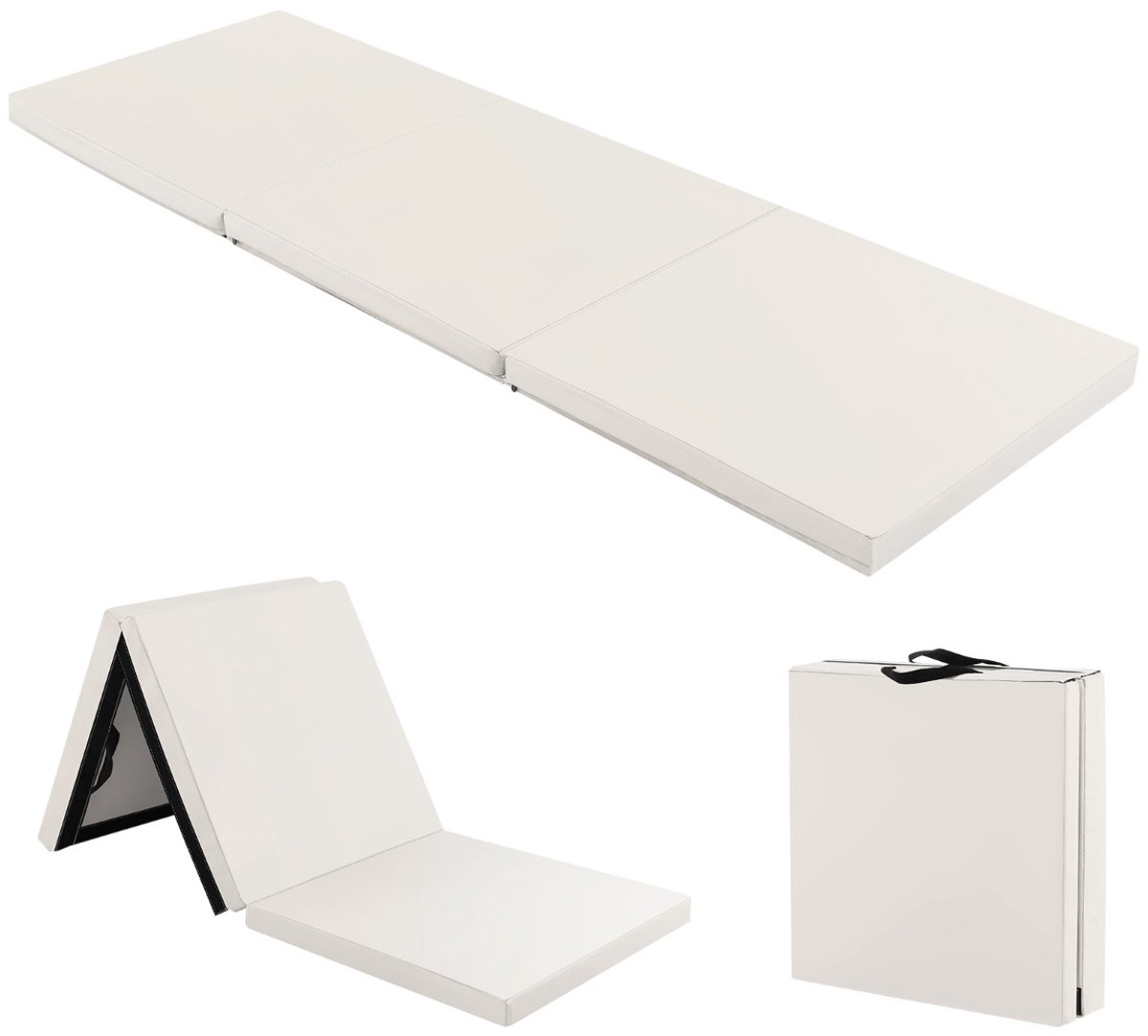 SureDeal® - Yogamatt - 3-delige Opvouwbare Oefenmat - Handgrepen Zijdig Klittenband - 180x60x5 cm - Grijs