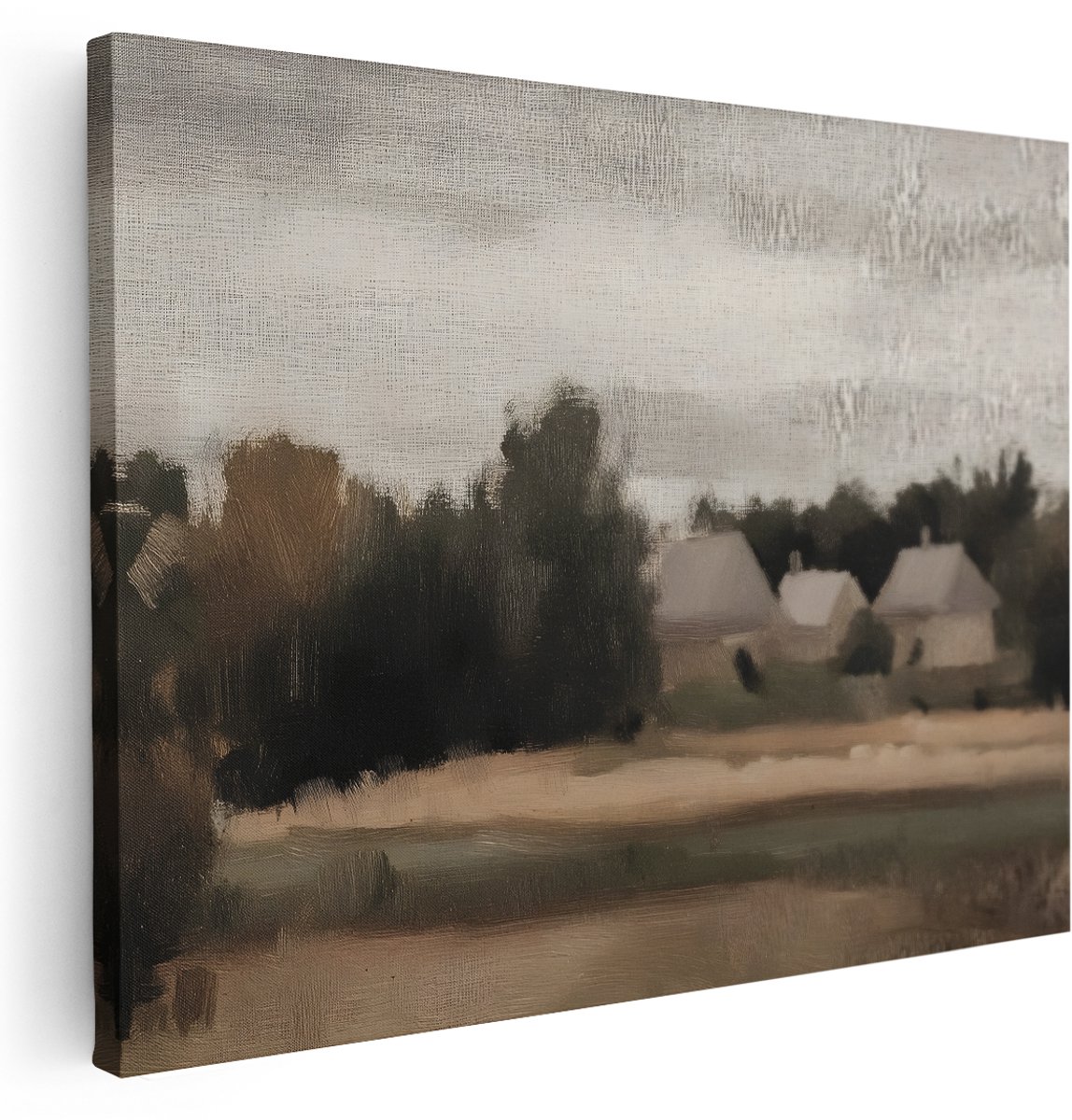 Artaza Canvas Schilderij Landelijk Dorp - 160x120 cm - Groot - Wanddecoratie Vintage Huizen - Muurdecoratie Natuur - Schilderijen Woonkamer