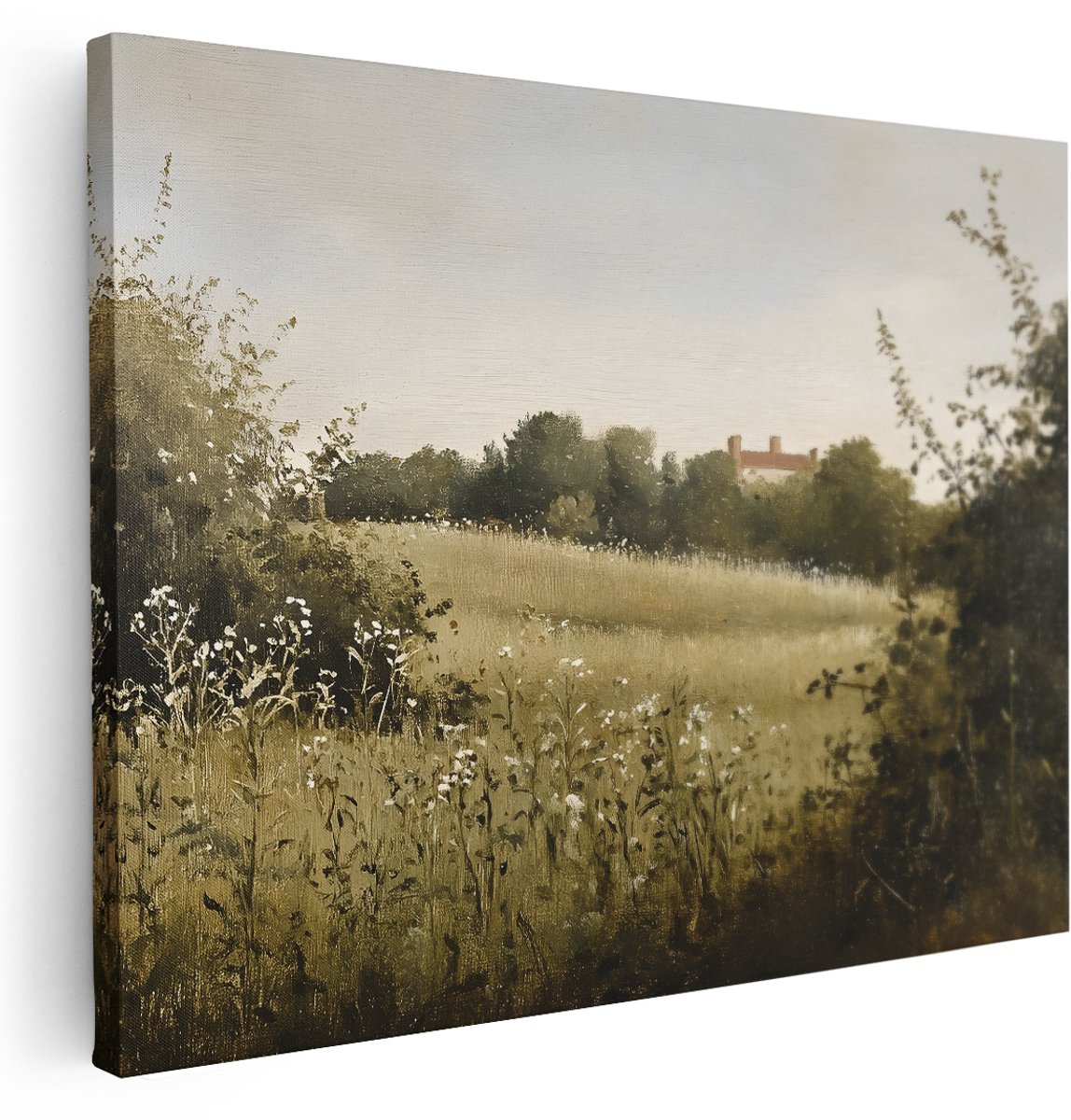 Artaza Canvas Schilderij Bloemenveld - 160x120 cm - Groot - Wanddecoratie Landelijk - Muurdecoratie Natuur - Schilderijen Op Canvas Landhuis