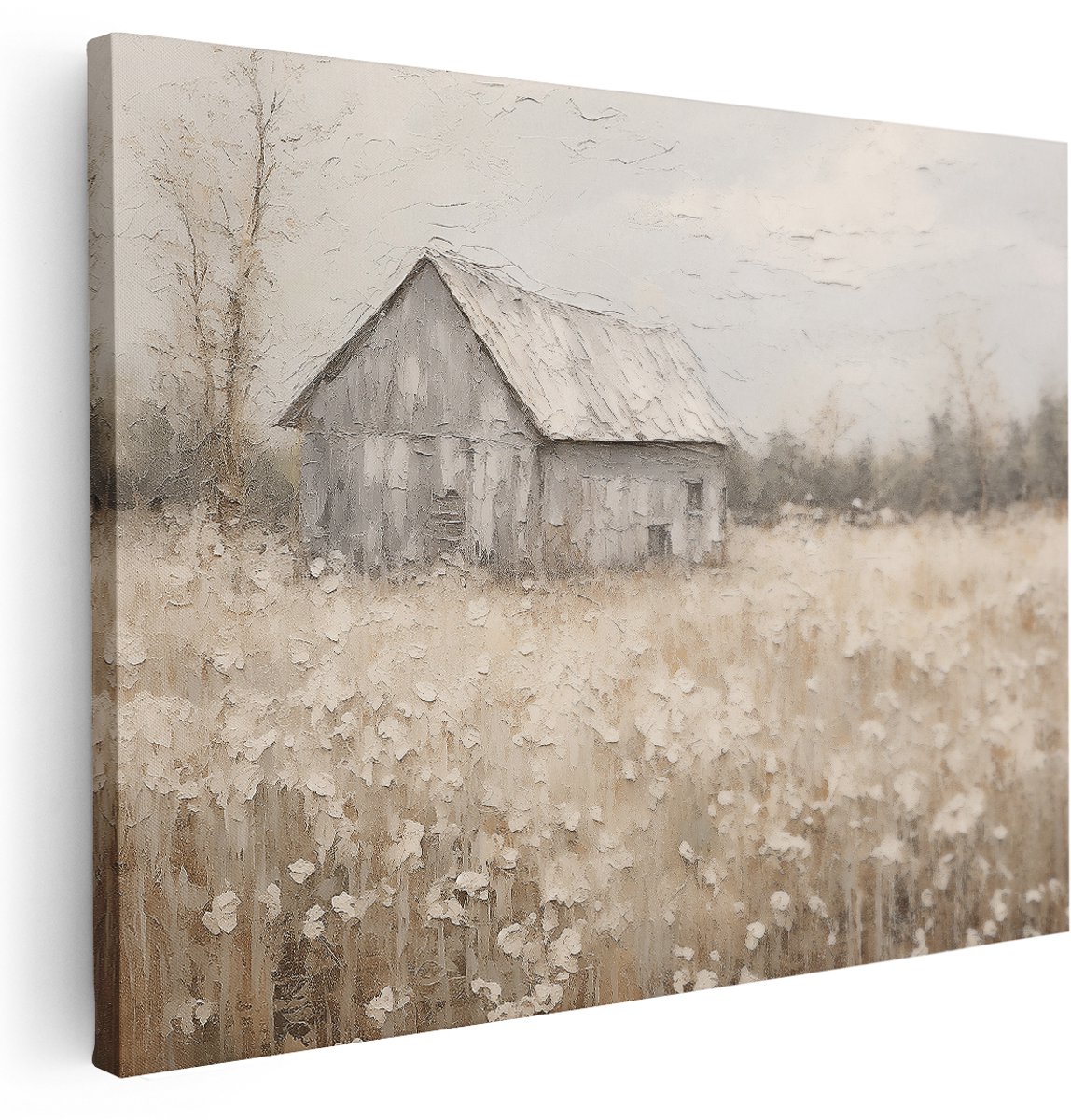 Artaza Canvas Schilderij Landschap Boerderij - 160x120 cm - Groot - Wanddecoratie Natuur - Muurdecoratie Bloemen - Schilderijen Op Canvas Landelijk