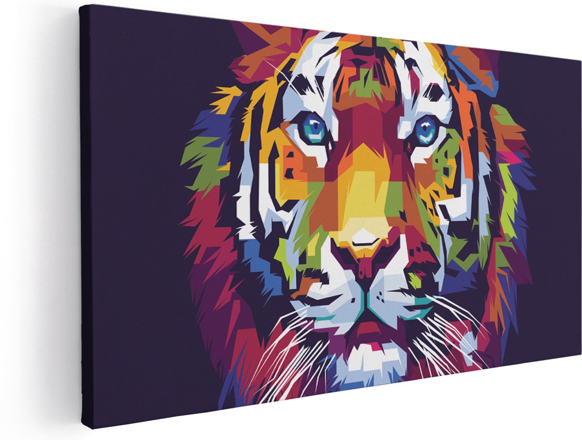 Artaza Canvas Schilderij Kleurrijke Tijger - Abstract - 180x90 cm - Groot - Wanddecoratie Woonkamer - Schilderijen - Muurdecoratie