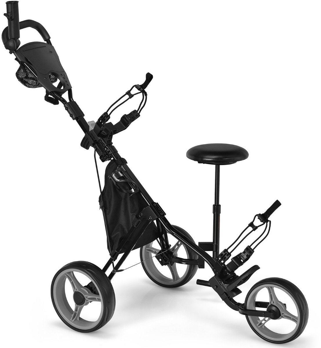 SureDeal® - Golf - Golftrolley Wielen Golfkaddy - Zitting Verstelbare Handgrepen - Voorwiel Golfwagen - Parapluhouder - 129,5x75x101,5 cm - Grijs