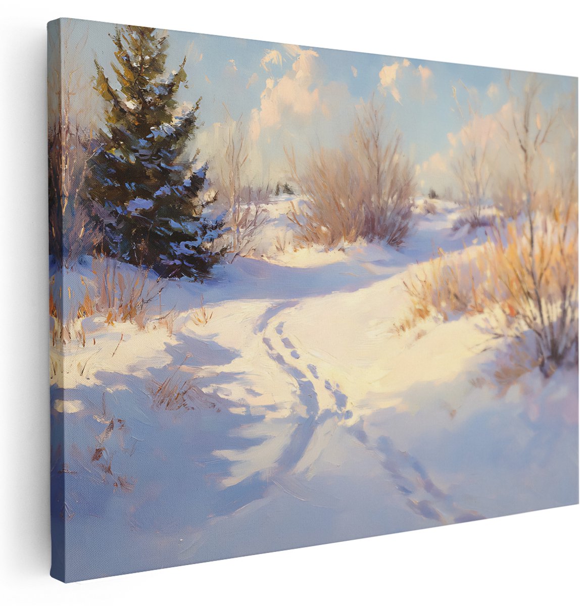 Artaza Canvas Schilderij Landschap Sneeuw - 160x120 cm - Groot - Wanddecoratie Winter - Muurdecoratie Natuur - Schilderijen Op Canvas