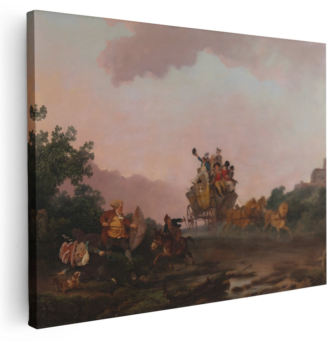 Artaza Canvas Schilderij Paarden - 160x120 cm - Groot - Wanddecoratie Klassiek Landschap - Muurdecoratie Koets - Decoratie Woonkamer - Kamer Accessoires