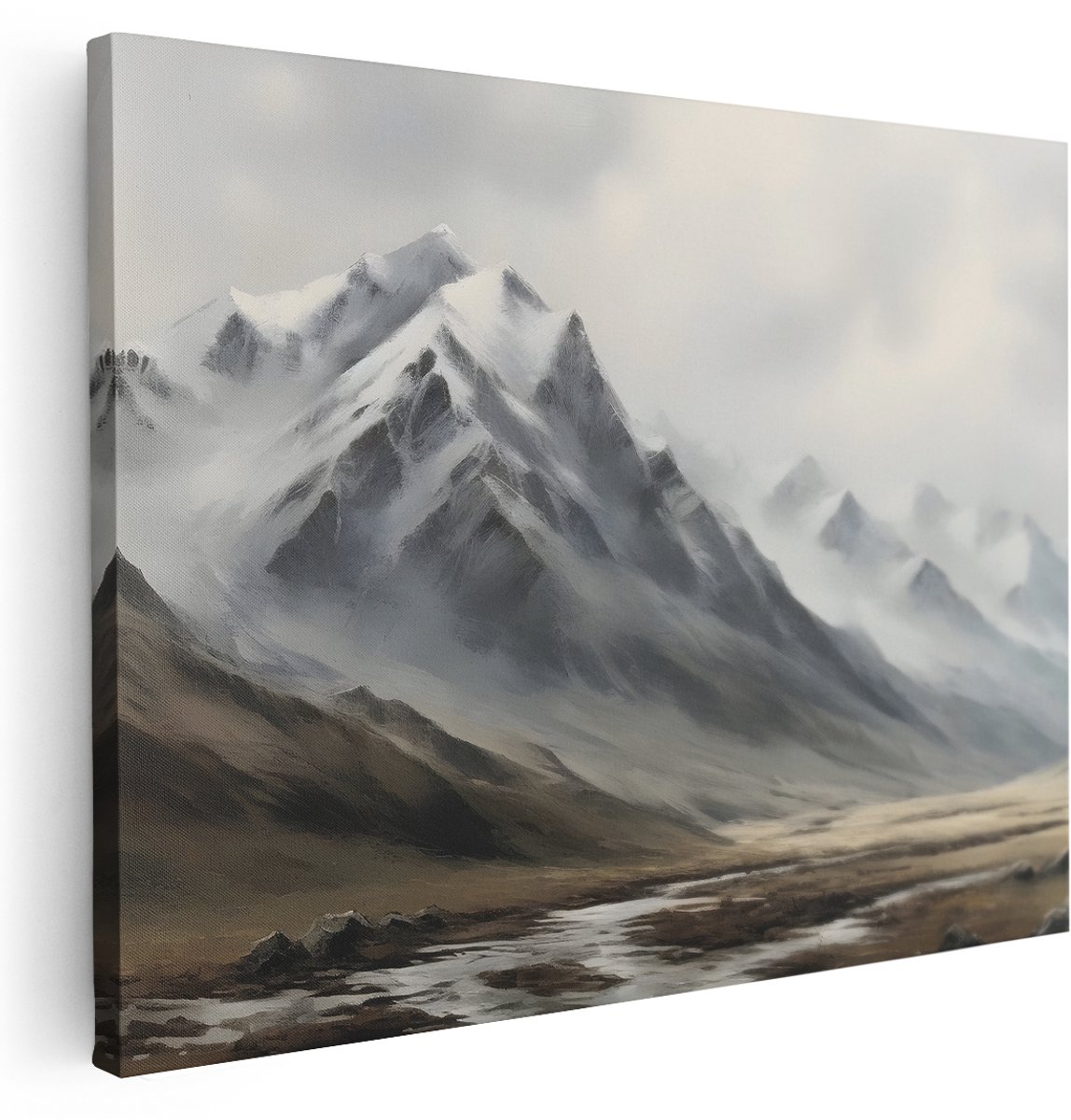 Artaza Canvas Schilderij Berglandschap - 160x120 cm - Groot - Wanddecoratie Natuur - Muurdecoratie Mistige Bergen - Decoratie Woonkamer