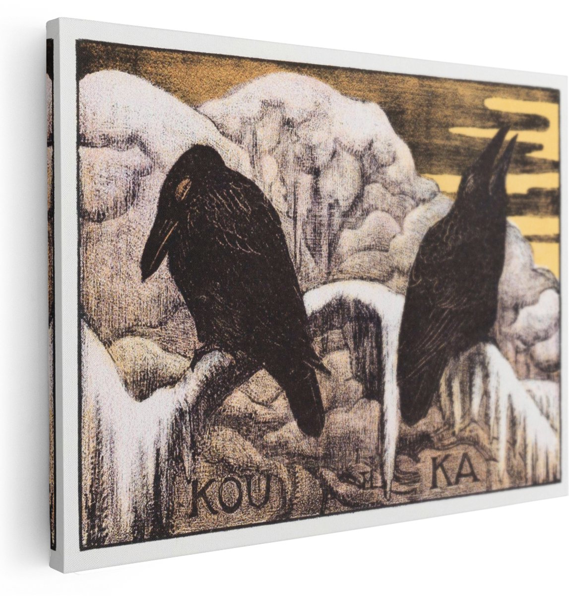 Artaza Canvas Schilderij Raven - 160x120 cm - Groot - Wanddecoratie Winter Vogels - Muurdecoratie Japandi - Schilderijen Op Canvas Natuur