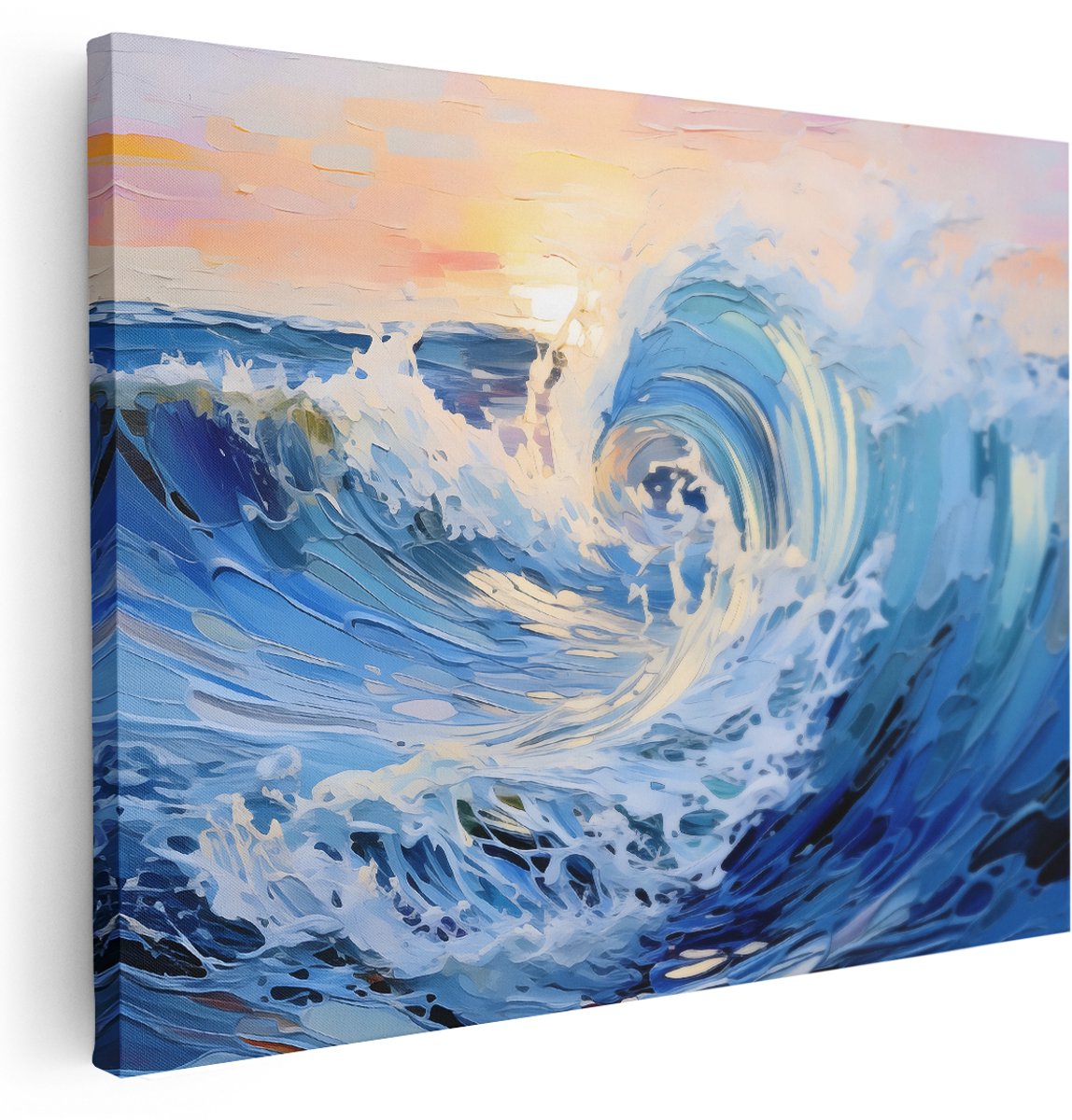 Artaza Canvas Schilderij Oceaan - 160x120 cm - Groot - Wanddecoratie Strand Zee - Muurdecoratie Natuur - Schilderijen Op Canvas Zonsopgang - Blauw