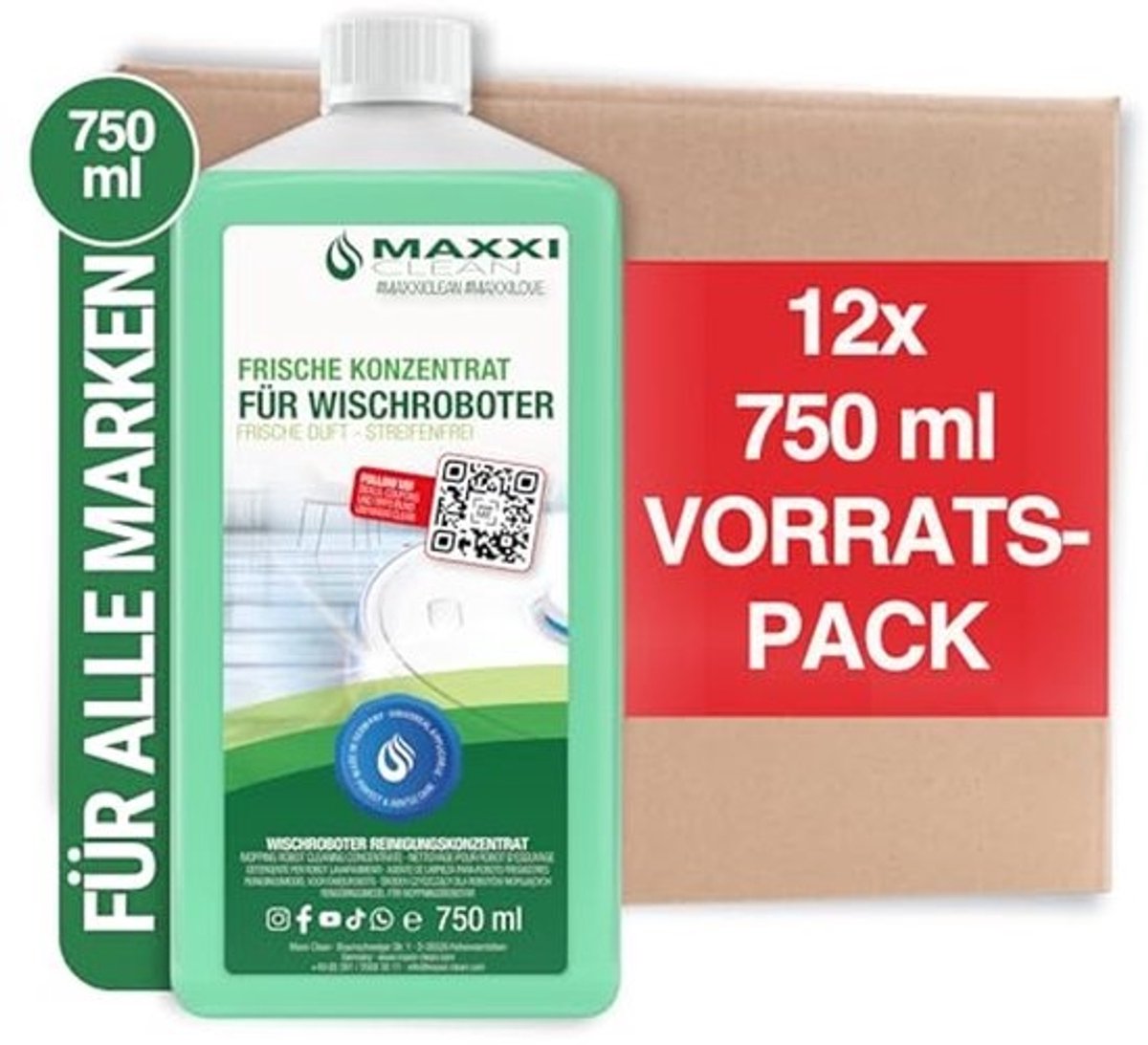 Vloerreiniger Concentraat 12 x 750 ml | Geschikt voor Dweilrobots | Universele Dweilvloeistof voor Vloer, Parket en Tegels