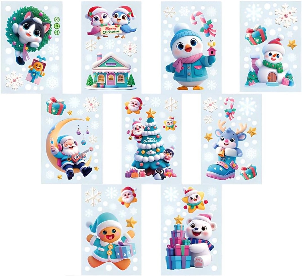 Kerstvensterdecoraties met 9 Vellen, Dubbelzijdige Zelfklevende PVC Stickers voor Ramen, Ideaal voor Feestdagen en Sfeervolle Versiering