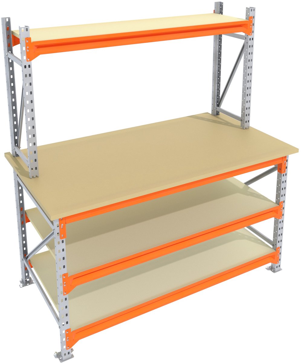 Werkbank of Inpaktafel vast GALVA 135centimeterx85centimeter - 3 niveaus (1 opbouw, multiplex)